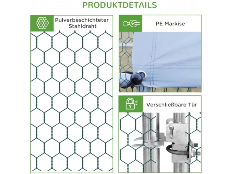 PawHut Hühnerstall Stahl Kunststoff Silber Grau 300L x 200B x 200H cm