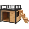 PawHut Hundebedarf|Leitern^Hundehütte mit Balkon 121 x 77 x 78 cm