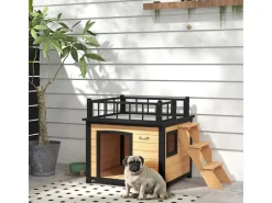 PawHut Hundebedarf|Leitern^Hundehütte mit Balkon 121 x 77 x 78 cm