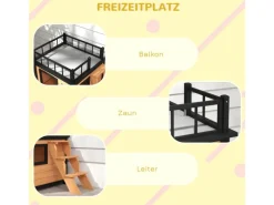 PawHut Hundebedarf|Leitern^Hundehütte mit Balkon 121 x 77 x 78 cm