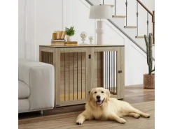 PawHut Hundekäfig Hundebox Stahl MDF Eiche 106B x 60T x 76H cm