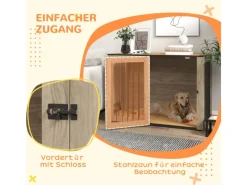 PawHut Hundekäfig Hundebox Stahl MDF Eiche 106B x 60T x 76H cm