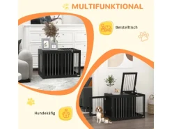 PawHut Hundebedarf^Hundekäfig Hundehütte Stahl MDF Schwarz 80L x 50B x 56,5H cm