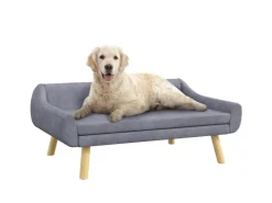 PawHut Hundesofa mit Rückenlehne Holzbeine und Kissen