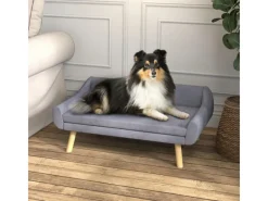 PawHut Hundesofa mit Rückenlehne Holzbeine und Kissen