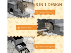 PawHut Hundetreppe 3 Stufige mit Höhle Stauraum Kissen