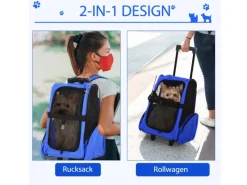 PawHut Hundetrolley Transporttasche für Tiere Trolley 2-in-1 Blau 42 x 25 x 55cm