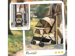 PawHut Hundebedarf^Hundewagen Stahl Oxford-Gewebe Braun 76,5L x 52B x 95H cm