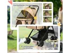 PawHut Hundebedarf^Hundewagen Stahl Oxford-Gewebe Braun 76,5L x 52B x 95H cm