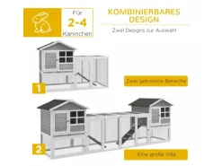 PawHut Kleintierbedarf^Kaninchenstall aus Holz mit Außengehege 259 x 64 x 92 cm