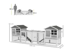 PawHut Kleintierbedarf^Kaninchenstall aus Holz mit Außengehege 259 x 64 x 92 cm