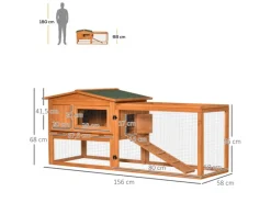 PawHut Kaninchenstall aus Tannenholz mit Asphaltdach 156 x 58 x 68 cm