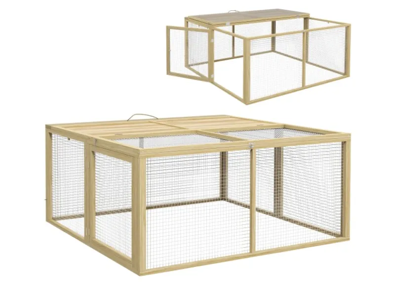 PawHut Kleintierbedarf^Kaninchenstall Klappbar mit Freilaufgehege 120 x 120x57 m