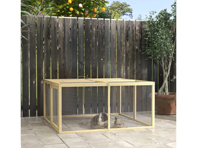 PawHut Kleintierbedarf^Kaninchenstall Klappbar mit Freilaufgehege 120 x 120x57 m