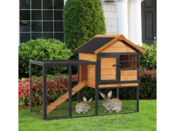 PawHut Kaninchenstall mit Freilaufgehege 122 x 63 x 92 cm