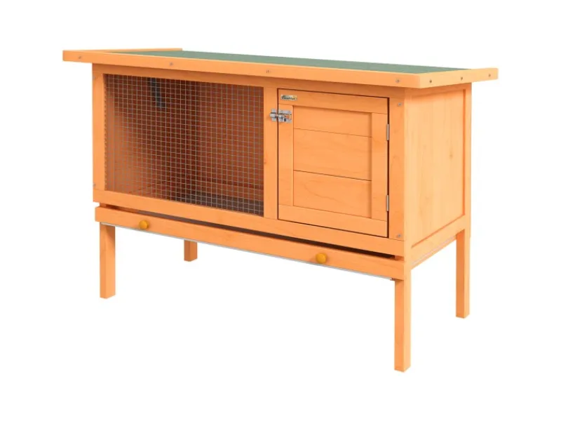 PawHut Kaninchenstall Tannenholz Metall Natur 90cm x 45cm x 65cm