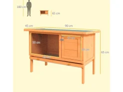 PawHut Kaninchenstall Tannenholz Metall Natur 90cm x 45cm x 65cm