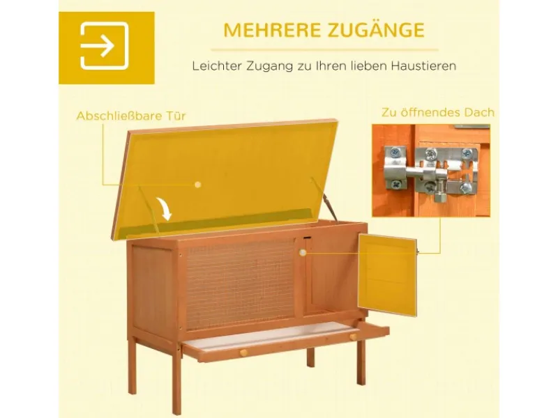 PawHut Kaninchenstall Tannenholz Metall Natur 90cm x 45cm x 65cm