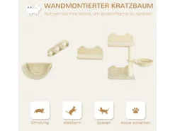 PawHut Katzen Kletterwand Spanplatte Polyester Beige 40L x 28B x 73H cm