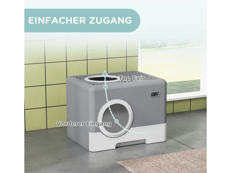 PawHut Katzenbedarf^Katzentoilette mit Deckel 2 Ausgänge