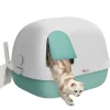 PawHut Katzenbedarf^Katzentoilette mit Deckel Kunststoff 58L x 46B x 39H cm