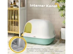 PawHut Katzenbedarf^Katzentoilette mit Deckel Kunststoff 58L x 46B x 39H cm