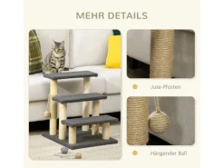 PawHut Katzentreppe 3-Stufig 48 cm mit Sisalsäule Spielball