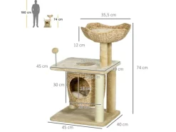 PawHut Kratzbaum 74 cm Katzenbaum mit Katzenhöhle Spielball