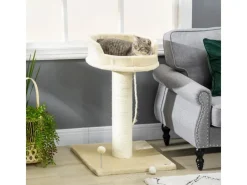 PawHut Katzenbedarf^Kratzbaum 85 cm mit Liegefläche Plüsch-Kletterbaum Spielball