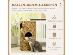 PawHut Kissen|Katzenbedarf^Kratzbaum Kratztonne mit 3 Höhlen Kissen