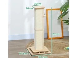 PawHut Katzenbedarf^Kratzstamm Kratzsäule MDF Sisal Eiche 39,5L x 39,5B x 87H cm