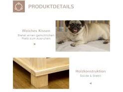 PawHut Kissen^Tierkäfig aus Holz mit Kissen Naturholz Cremeweiß 82,5 x 57 x 72 cm