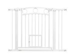 PawHut Kleintierbedarf^Türschutzgitter 76-104 cm Absperrgitter Stahl PA Weiß 76-104L x 77H cm