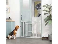 PawHut Kleintierbedarf^Türschutzgitter 76-104 cm Absperrgitter Stahl PA Weiß 76-104L x 77H cm