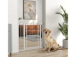 PawHut Türschutzgitter Stahl Kunststoff Weiß 76-104B x 94H cm