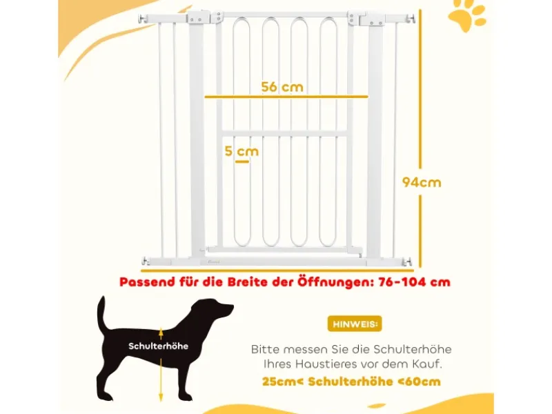 PawHut Türschutzgitter Stahl Kunststoff Weiß 76-104B x 94H cm