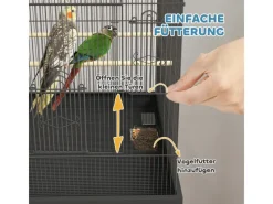 PawHut Vogelbedarf^Vogelkäfig Stahl Kunststoff Schwarz 63L x 53B x 144H cm