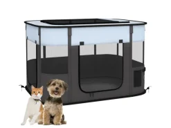 PawHut Welpenauslauf Oxford-Stoff Nylonnetz Grau 94L x 74B x 60H cm