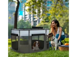 PawHut Welpenauslauf Oxford-Stoff Nylonnetz Grau 94L x 74B x 60H cm