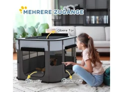 PawHut Welpenauslauf Oxford-Stoff Nylonnetz Grau 94L x 74B x 60H cm