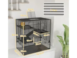 PawHut Kleintierbedarf^Zwerghamster-Käfig Stahl Gehärtetes Glas Schwarz 78,5L x 48,5B x 80H cm