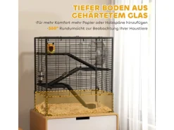 PawHut Kleintierbedarf^Zwerghamster-Käfig Stahl Gehärtetes Glas Schwarz 78,5L x 48,5B x 80H cm