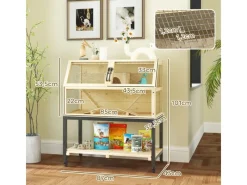 PawHut Kleintierbedarf^Zwerghamsterkäfig Tannenholz Stahl Naturholz 87L x 43B x 101H cm