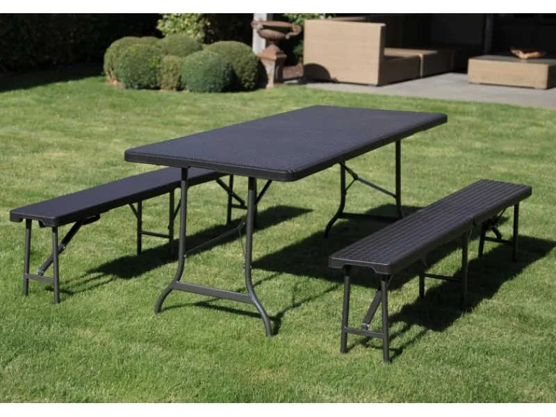 Perel Klappbank Polyrattan-Optik Schwarz