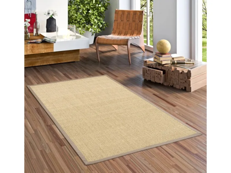 Bordüren^Pergamon Sisalteppich Natura Klassisch mit Bordüre Creme Taupe 150x150cm