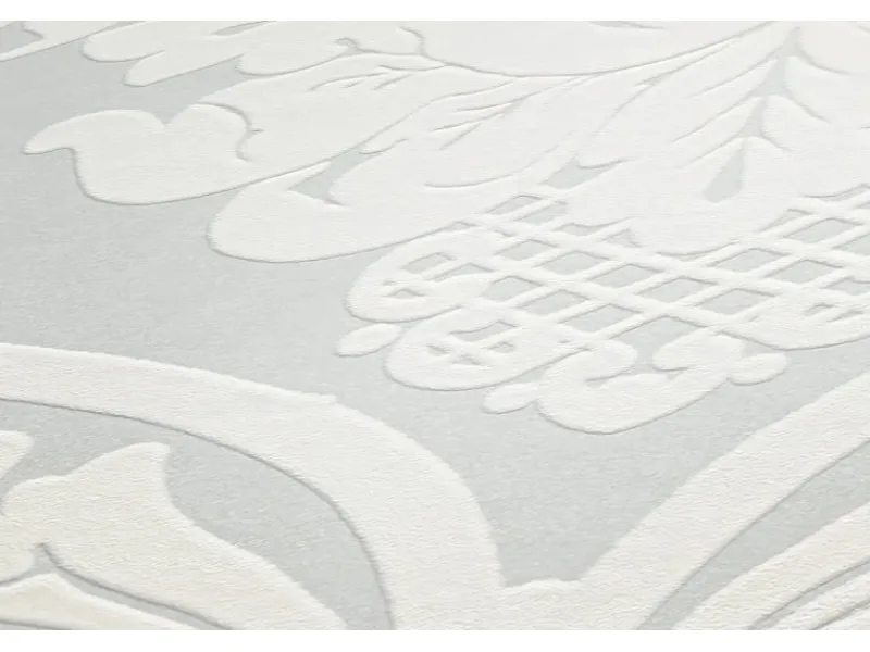 Tapetenmuster^PROFHOME 554338-GU Barock Tapete Ornament Schimmernd Weiß Perl-Weiß 0,53 m x 10,05 m 5,33 m2 Weiß