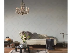 Tapetenmuster^PROFHOME 554338-GU Barock Tapete Ornament Schimmernd Weiß Perl-Weiß 0,53 m x 10,05 m 5,33 m2 Weiß