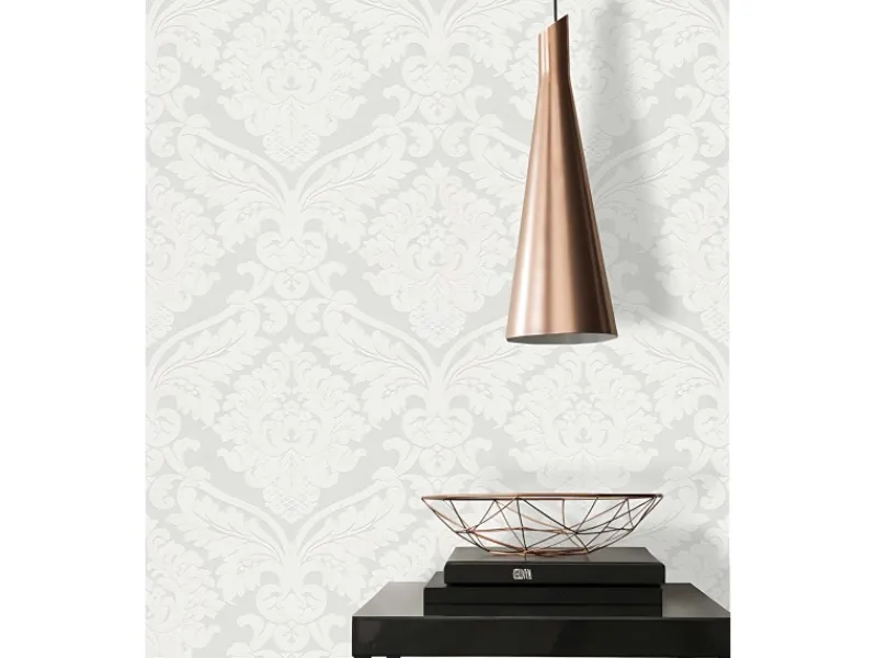 Tapetenmuster^PROFHOME 554338-GU Barock Tapete Ornament Schimmernd Weiß Perl-Weiß 0,53 m x 10,05 m 5,33 m2 Weiß