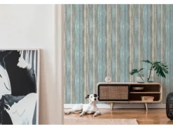 Dekorative Tapeten^PROFHOME 319932-GU Holz Tapete Holzoptik Matt Blau Grau Creme 0,53 m x 10,05 m 5,33 m2 Blau