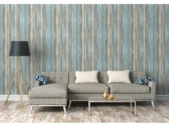 Dekorative Tapeten^PROFHOME 319932-GU Holz Tapete Holzoptik Matt Blau Grau Creme 0,53 m x 10,05 m 5,33 m2 Blau